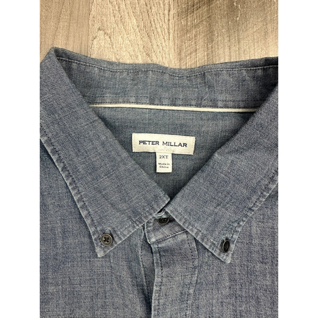 Peter Millar Tamworth Chambray Stretch Cotton Sport Long Sleeve Button Down Shirt — Size 2XT // Preowned