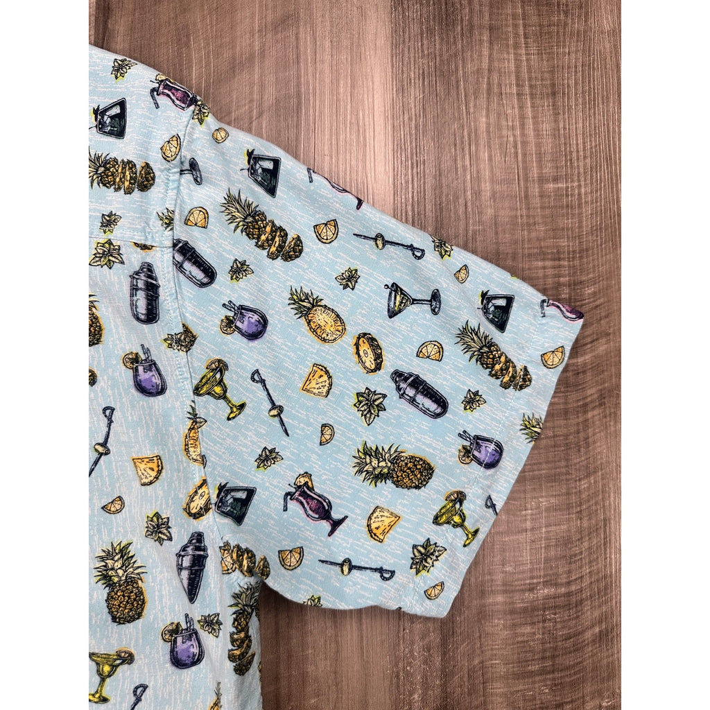 Tommy Bahama Coastal Ease Shake & Sip Cocktail Print Short Sleeve Button Down in Blue with Multi Print — Size Medium // Preowned