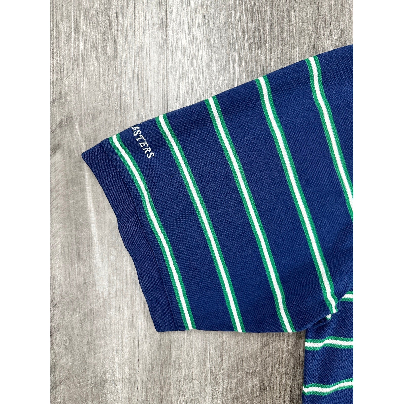 Masters Collection 60s Two Ply Mercerized Striped Mesh Knit Polo in Navy Green White — Size 2XL // Preowned