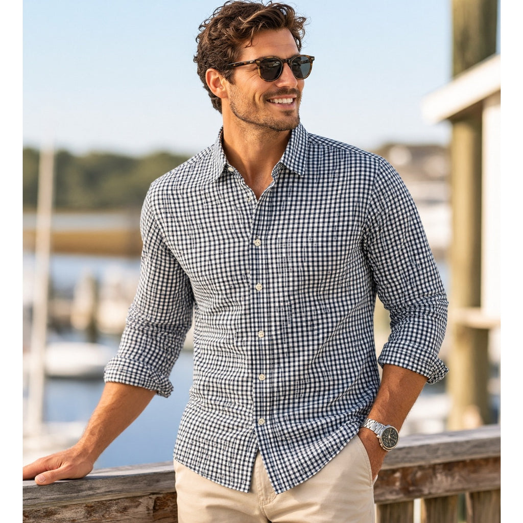 Mizzen+Main Leeward Performance Trim Fit Checkered Long Sleeve Button Down Shirt — Size Medium // Preowned