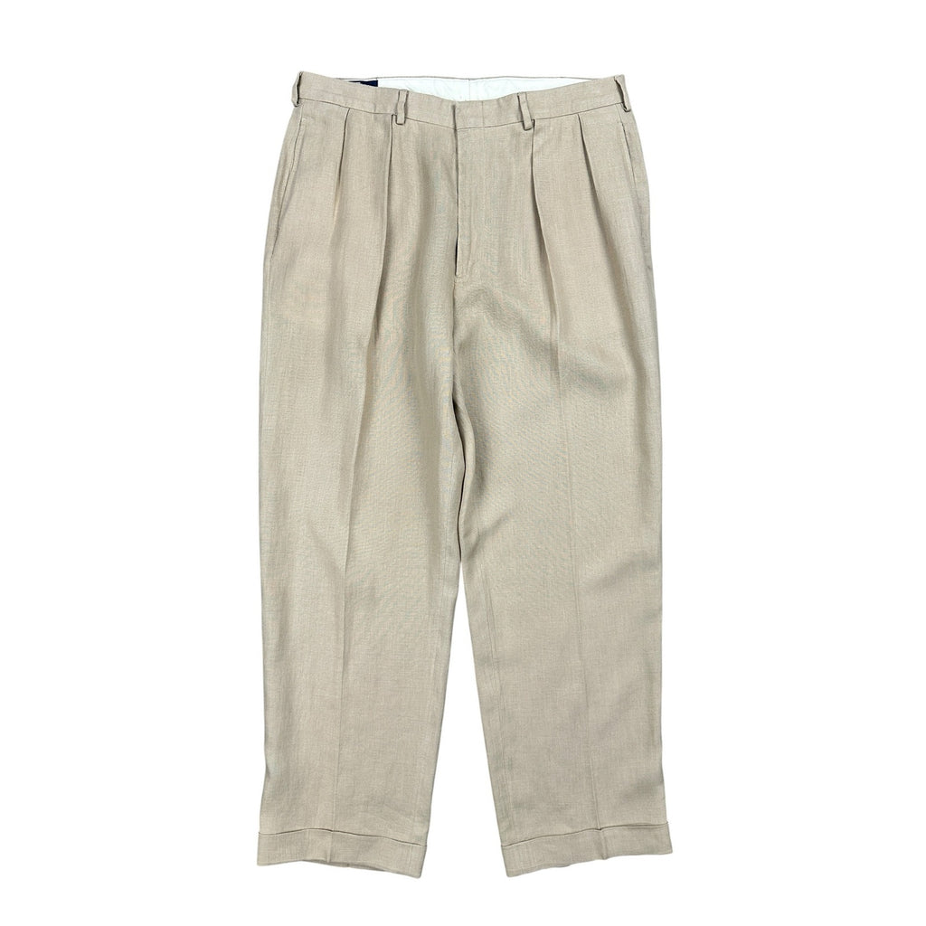 Polo Ralph Lauren Vintage The Tyler Dominican Republic Linen Pleated Cuffed Pants in Khaki — Size 36x32 // Preowned