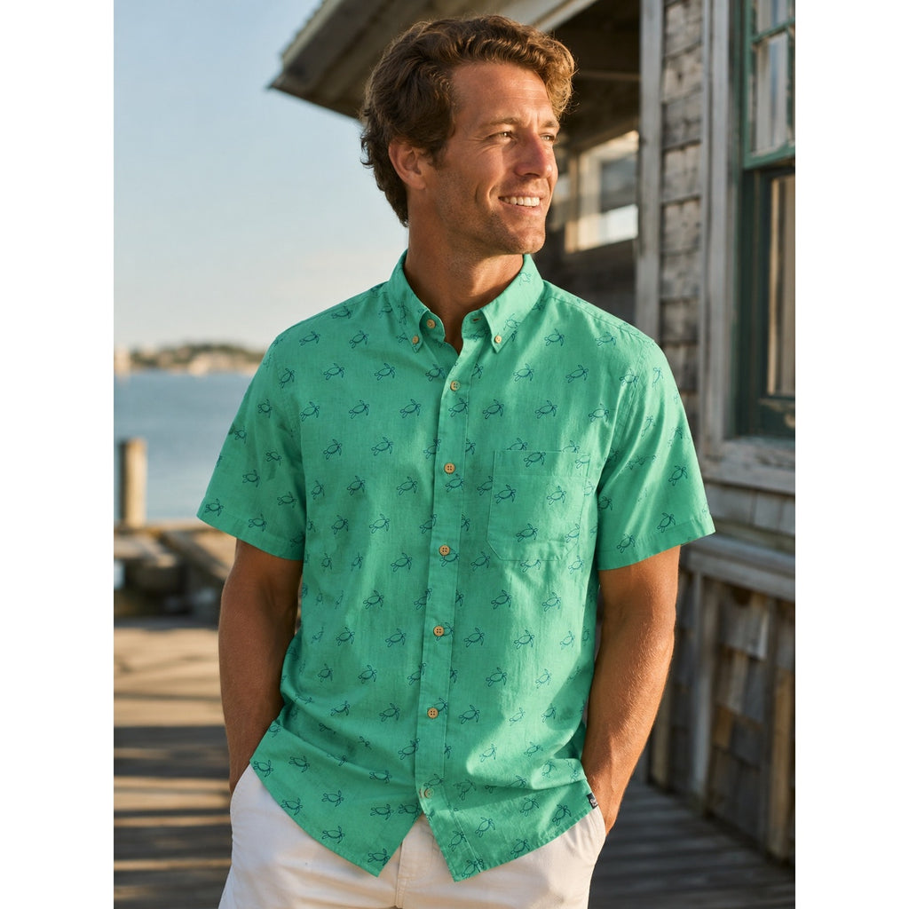 Southern Tide Linen Blend Turtle Cove Short Sleeve Sport Button Down - Small