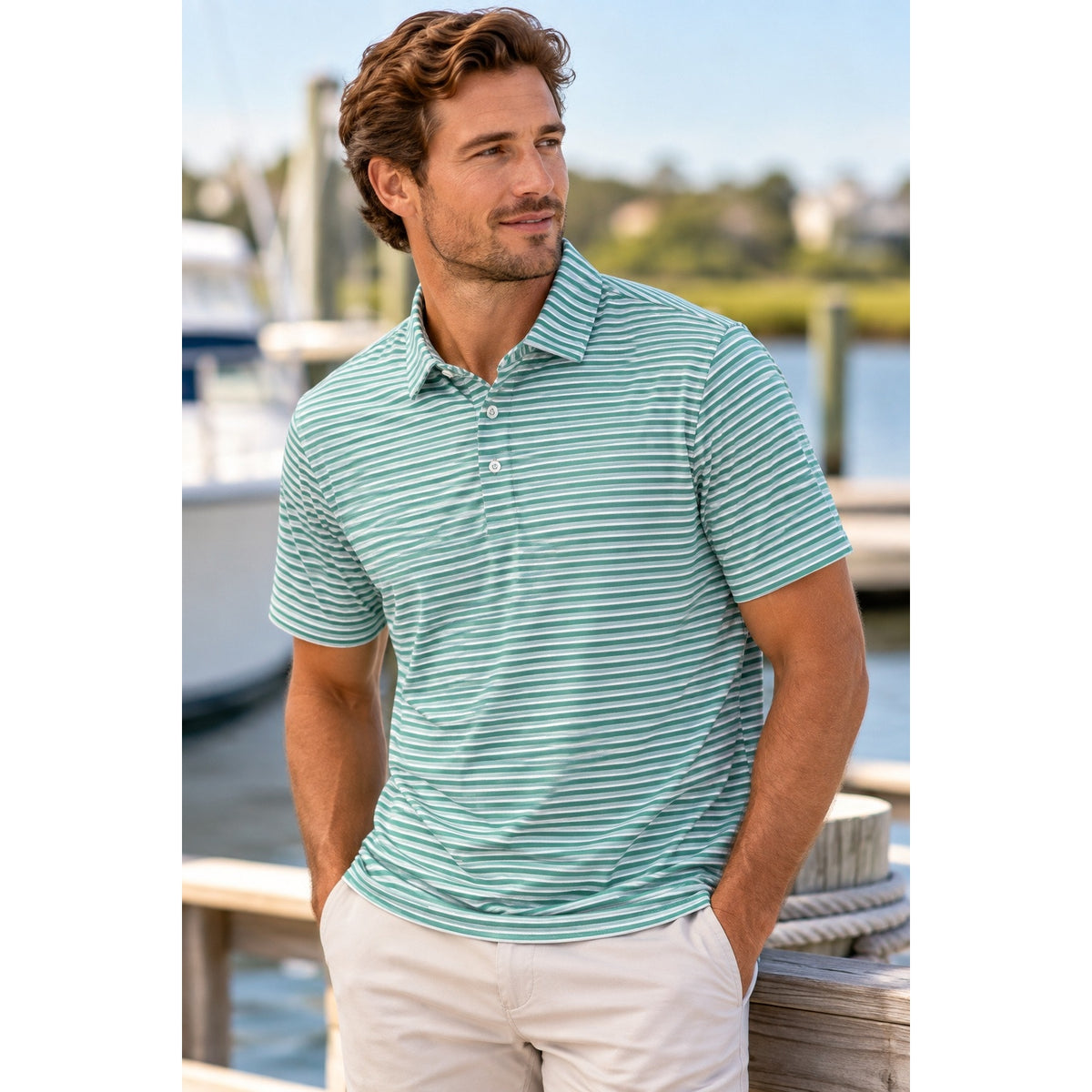 Southern Tide Driver Gulf Stripe Short Sleeve Performance Polo — Size 2XL // Preowned