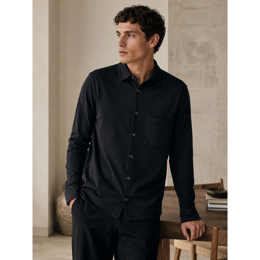 COS Regular Fit Stretch Jersey Long Sleeve Shirt in Black — Size Medium // Preowned