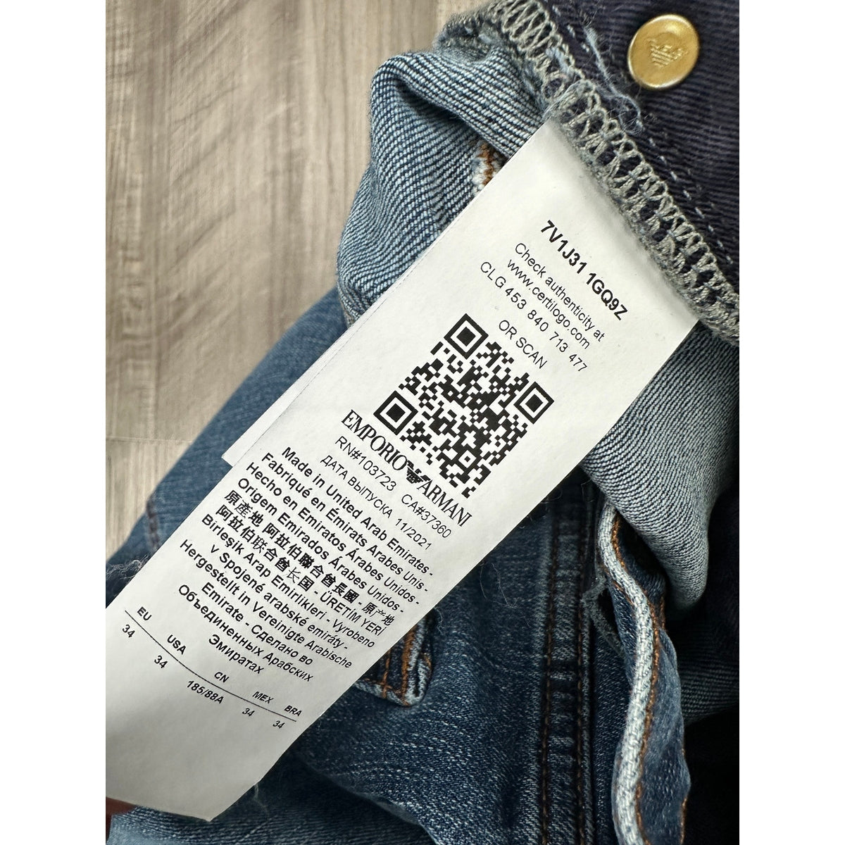 Emporio Armani J31 Regular Straight Leg Jeans — Size 34x32 // Preowned