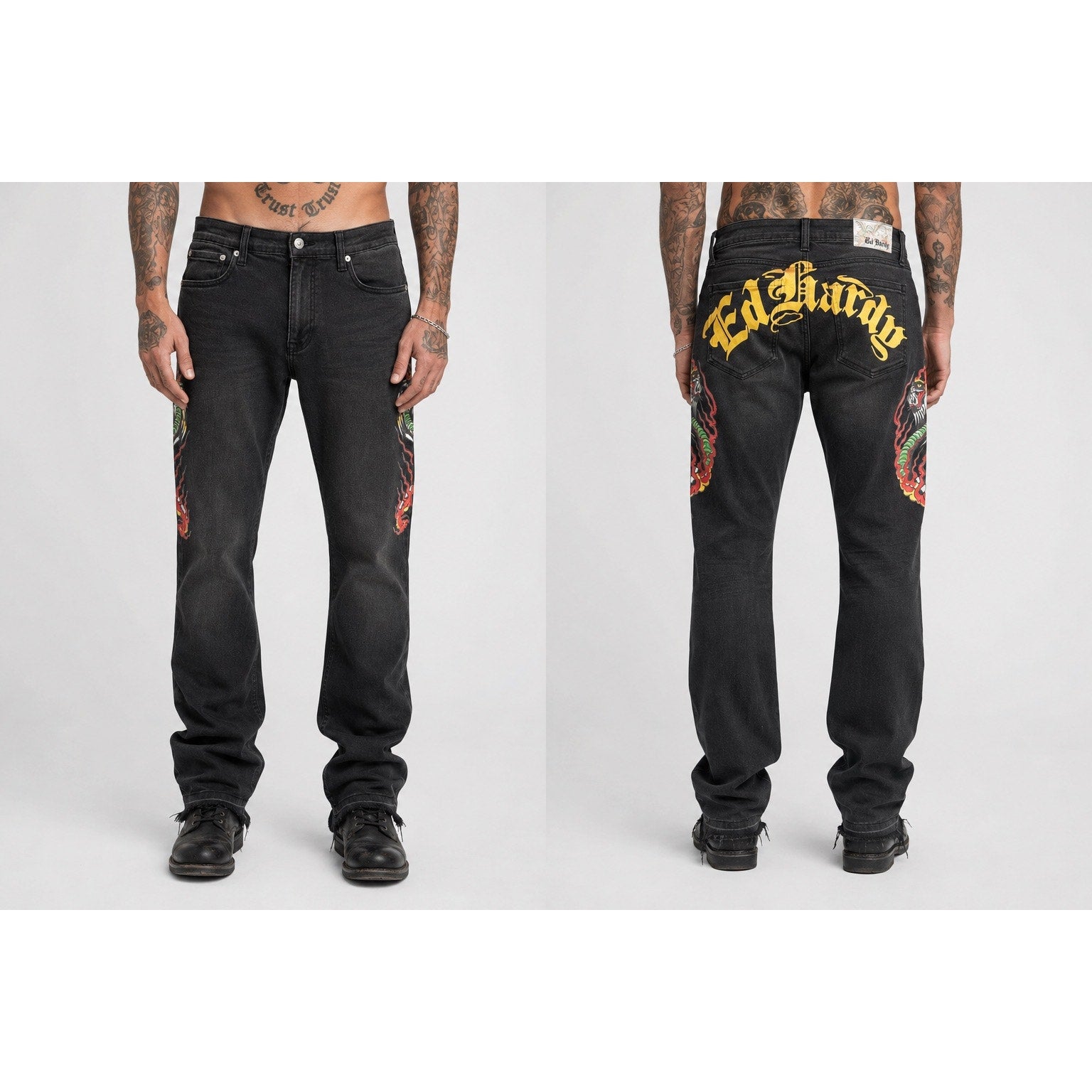 Ed Hardy Stacked Boot Cut Stretch Jeans in Black Wash — Size 34