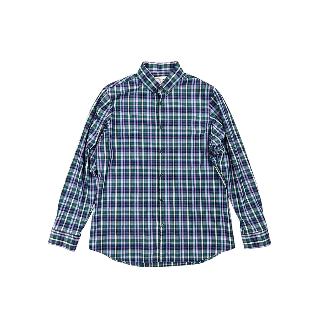 Mizzen+Main Leeward Collection Trim Fit Plaid Long Sleeve Button Down in Blue, Navy, Purple, Green and White — Size 2XL // Preowned