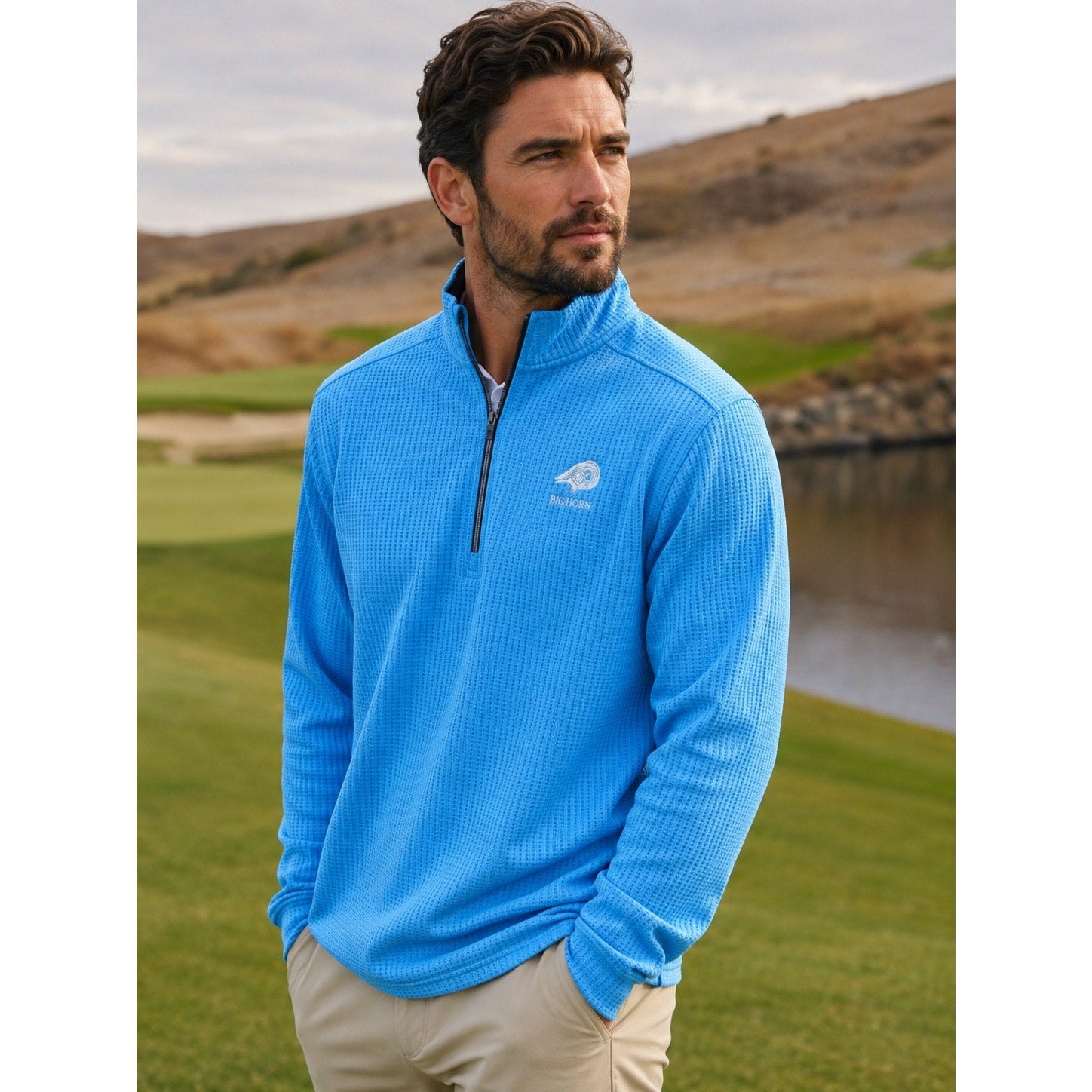 Straight Down Big Horn Golf Optic Quarter Zip Pullover in Alaska Blue — Size XL