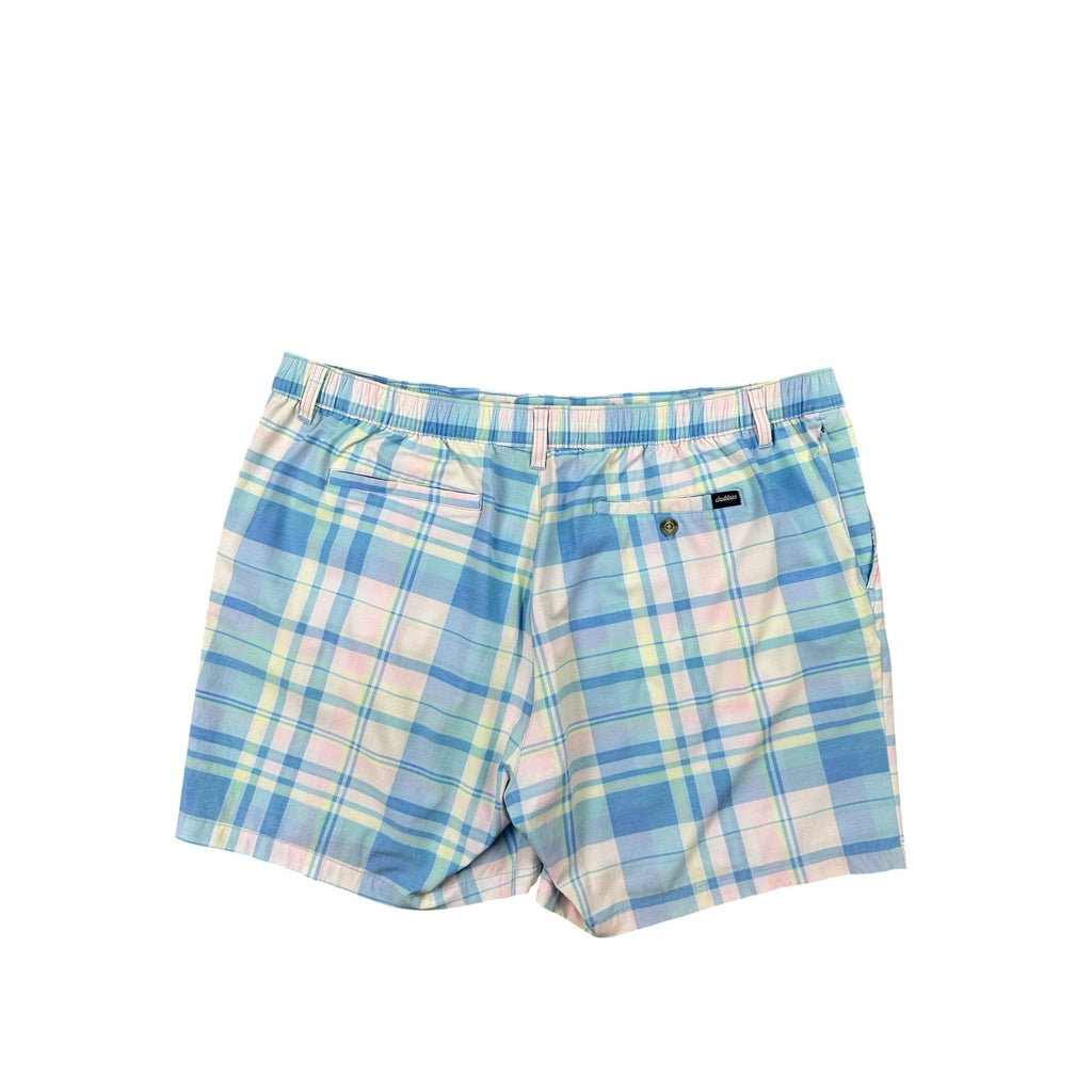 Chubbies Performance Everywhere 6-Inch Hybrid Drawstring Shorts in Light Blue Pink Yellow and White — Size 2XL // Preowned