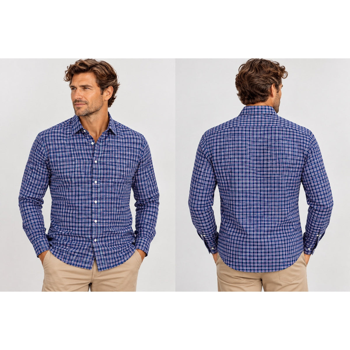 Culturata Made in Italy Tailored Fit Plaid Long Sleeve Button Down Shirt — Size XL (44/17.5) // Preowned