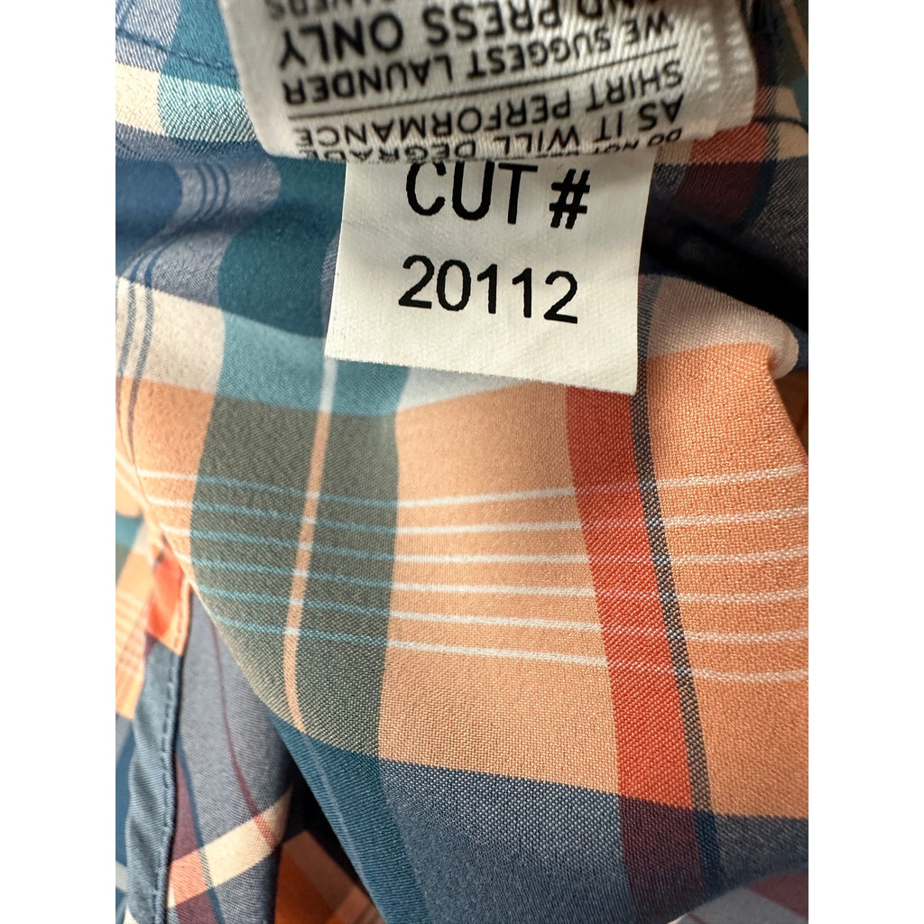 Mizzen+Main Leeward Collection Trim Fit Plaid Long Sleeve Button Down in Peach, Slate Blue, Teal, Green and White — Size 2XL // Preowned