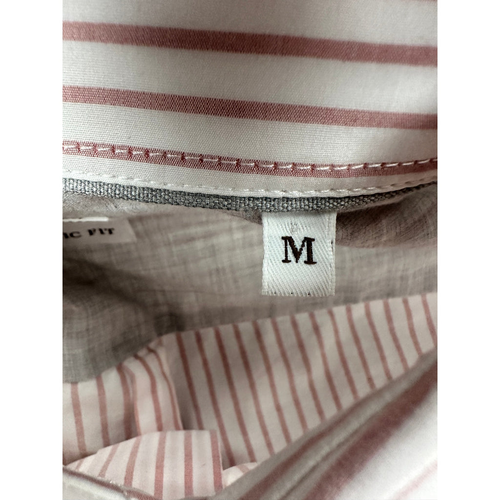 Brunello Cucinelli Made in Italy Basic Fit Striped Long Sleeve Button Down in White Coral — Size Medium