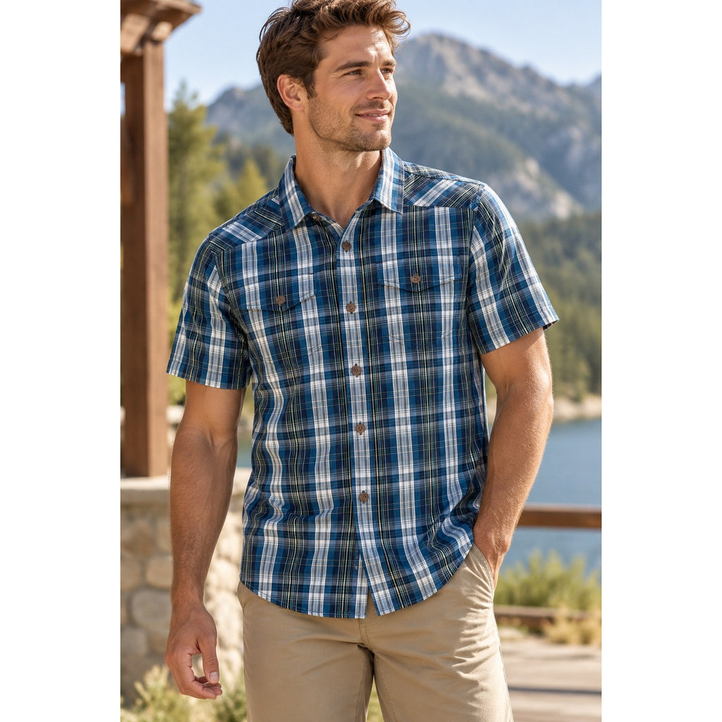 Prana Murdock Slim Fit Plaid Short Sleeve Shirt — Size Medium // Preowned