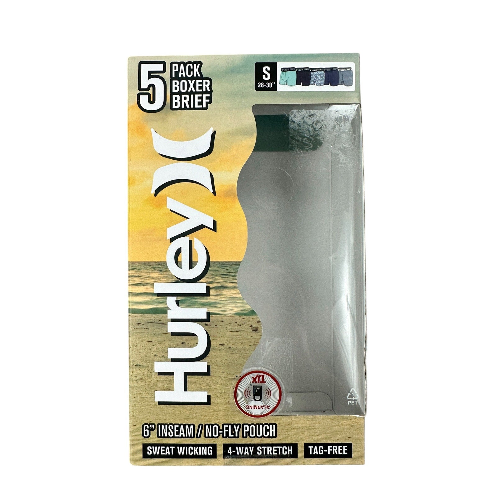 Hurley 6-Inch No Fly Pouch Sweat Wicking Boxer Briefs 5-Pack — Size Small