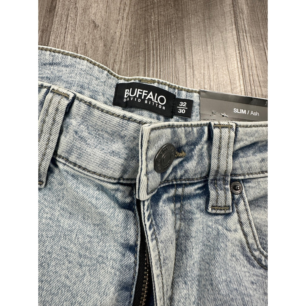 Buffalo David Bitton Ash Slim Fit Stretch Jean in Bleached and Blasted — Size 32x30