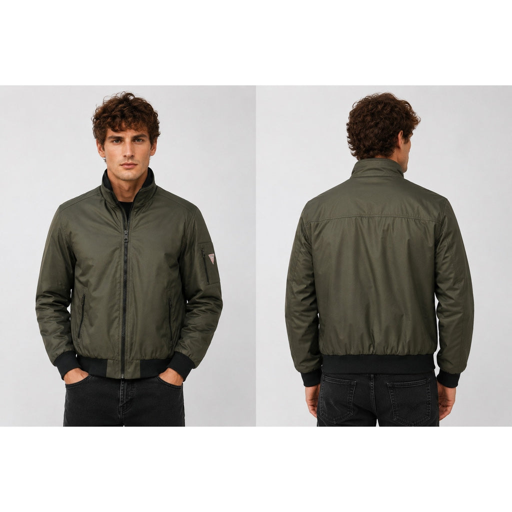 Guess Quilt Lined Full Zip Jacket in Olive Green Black — Size XL // Preowned