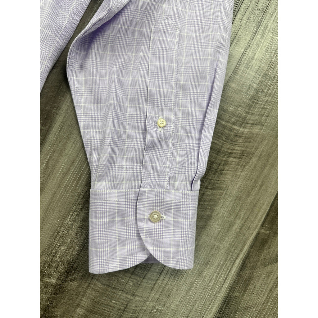 Proper Cloth Non-Iron Stretch Prince of Wales Check Twill Long Sleeve Button Down in Lavender and White — Size 3XL // Preowned