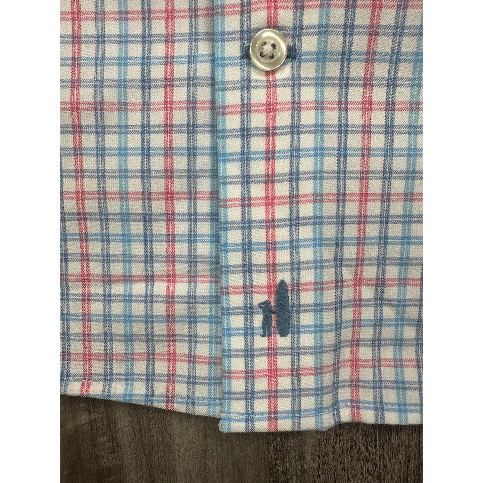 Johnnie-O Han Everyday Performance Long Sleeve Button Down in White with Pink, Navy and Blue — Size XL
