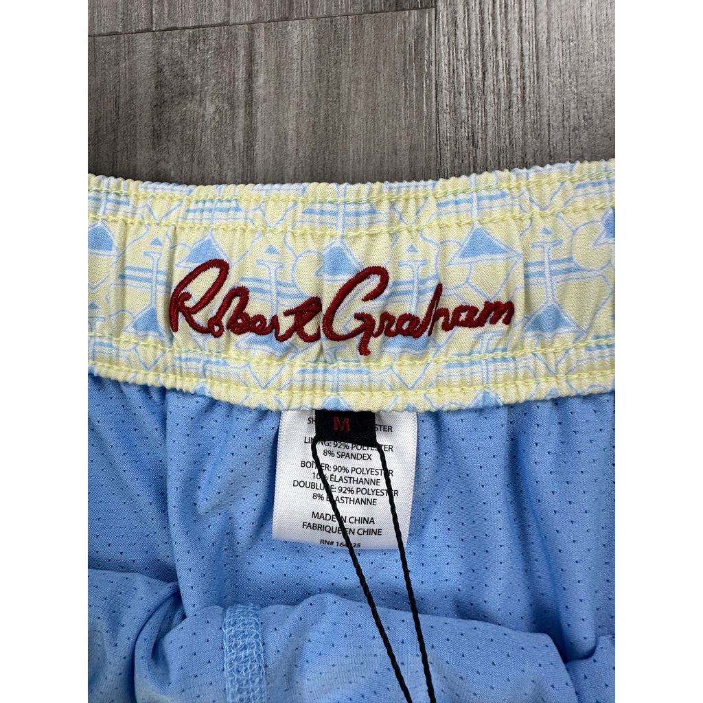 Robert Graham Martini Tower Swim Trunks in Yellow Light Blue and White — Size Medium