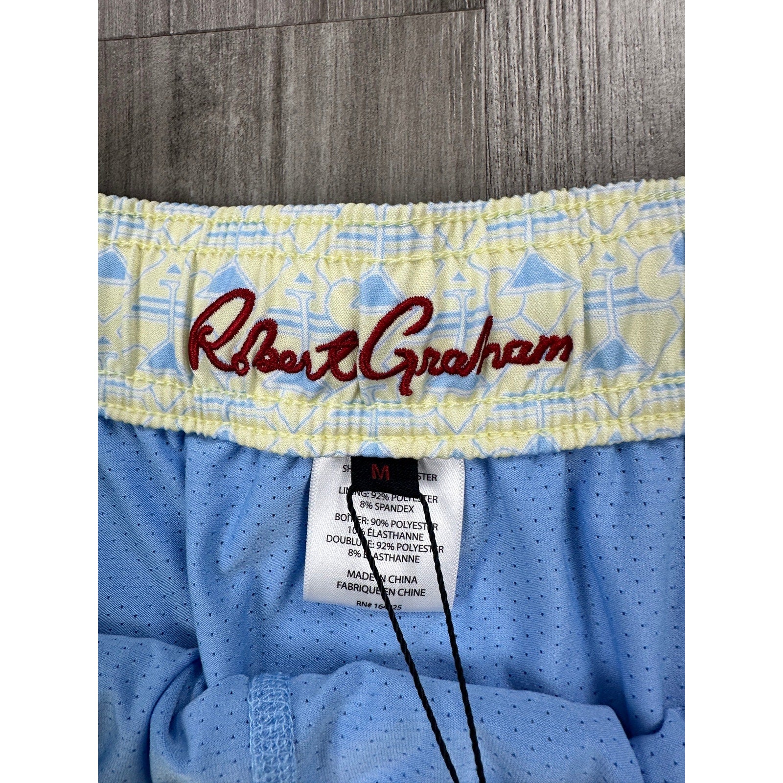 Robert Graham Martini Tower Swim Trunks in Yellow Light Blue and White — Size Medium