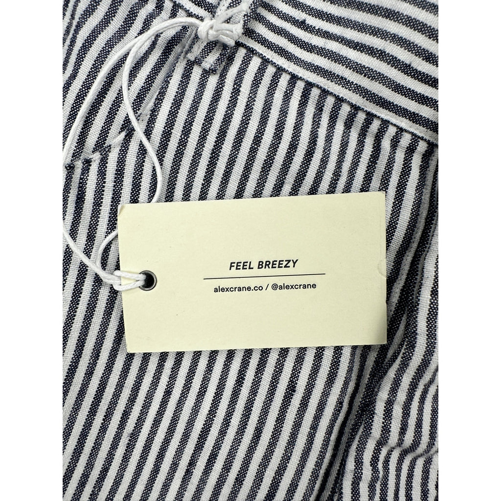 Alex Crane Cham Linen Feel Breezy Button Fly Lines Pants in Navy, Linen White — Size 28