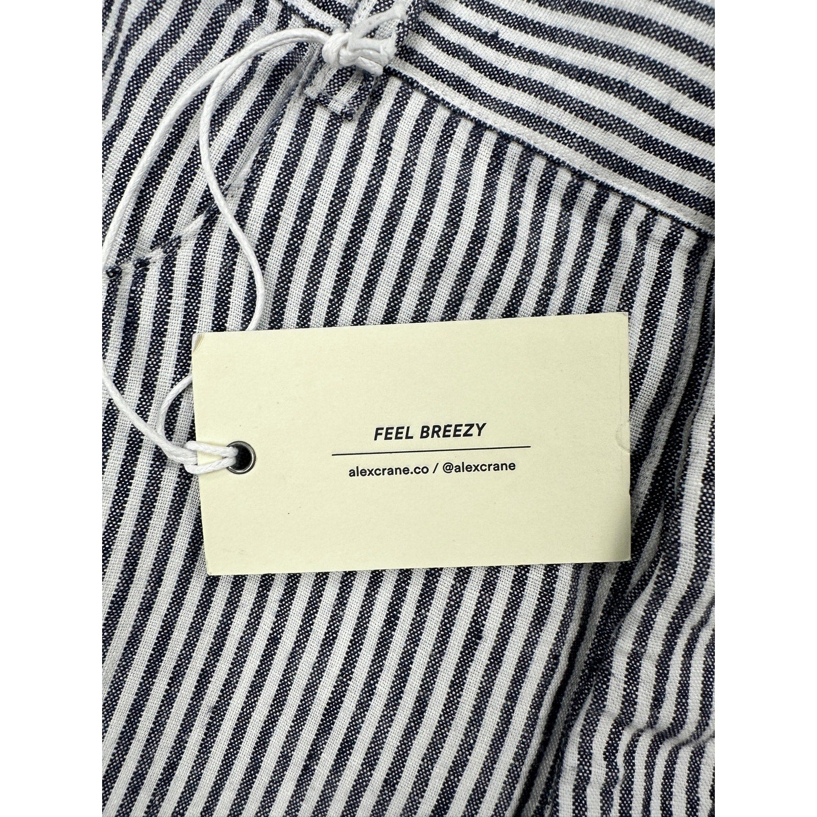 Alex Crane Cham Linen Feel Breezy Button Fly Lines Pants in Navy, Linen White — Size 28