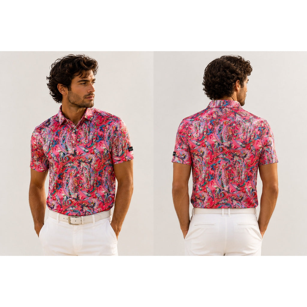 Sunday Swagger Bright Pink Paisley Golf Polo in Pink Multi — Size XL // Preowned