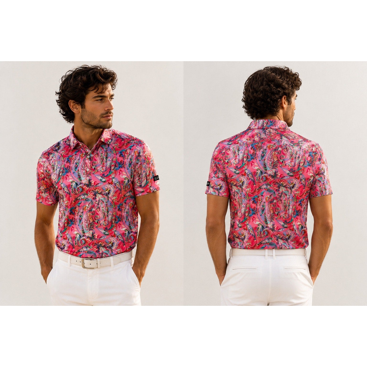Sunday Swagger Bright Pink Paisley Golf Polo in Pink Multi — Size XL // Preowned