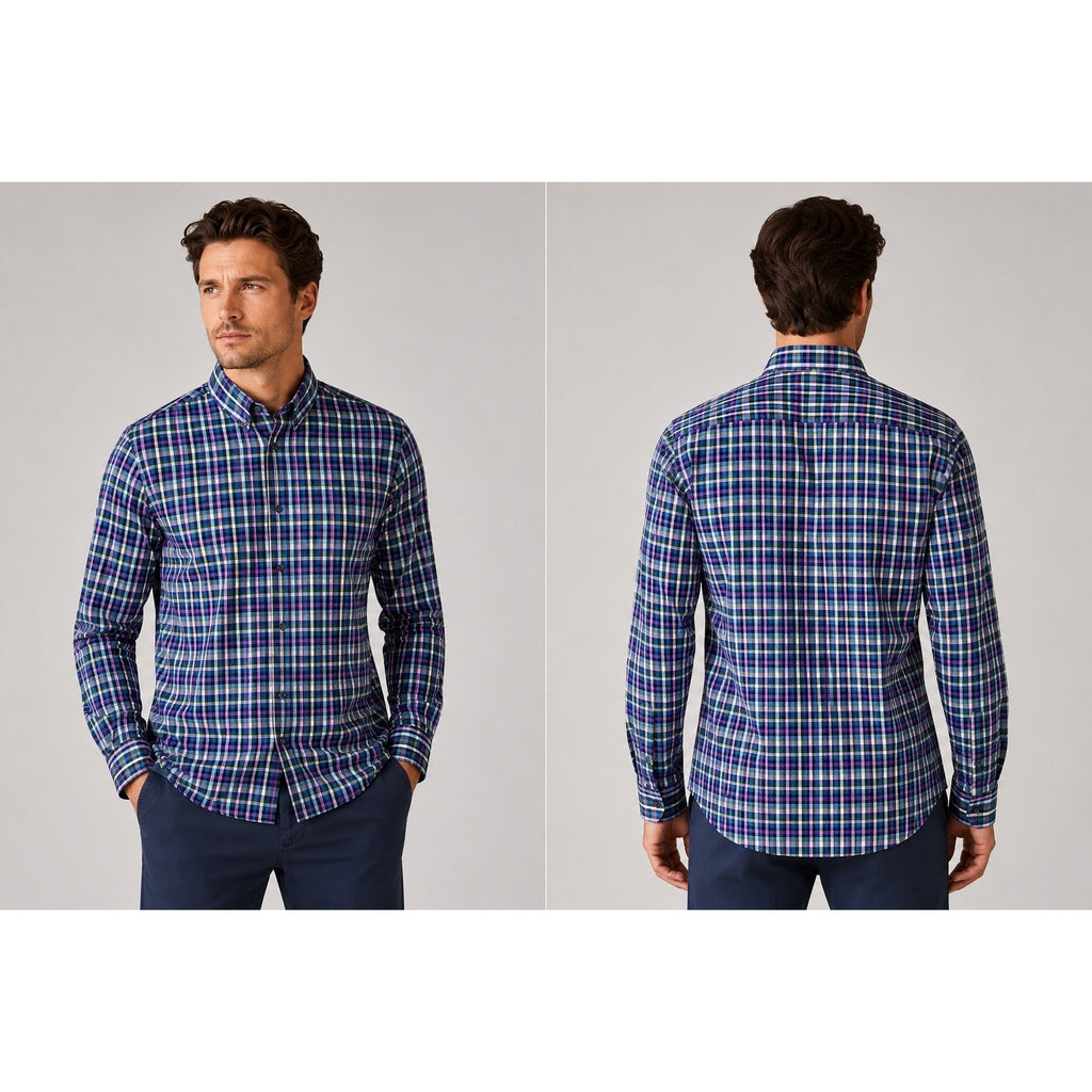 Mizzen+Main Leeward Collection Trim Fit Plaid Long Sleeve Button Down in Blue, Navy, Purple, Green and White — Size 2XL // Preowned