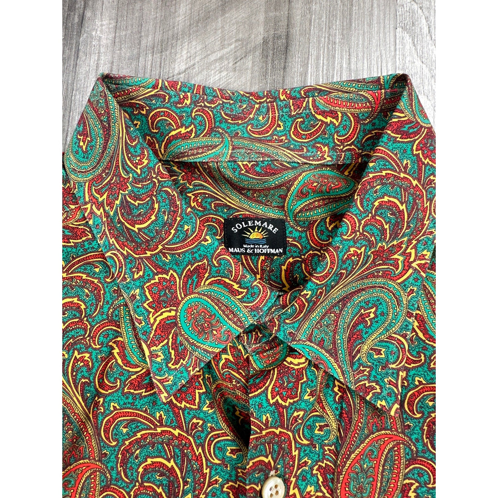 Maus & Hoffman Solemare Made in Italy Paisley Long Sleeve Button Down in Green, Red and Golden Yellow — Size XL // Preowned