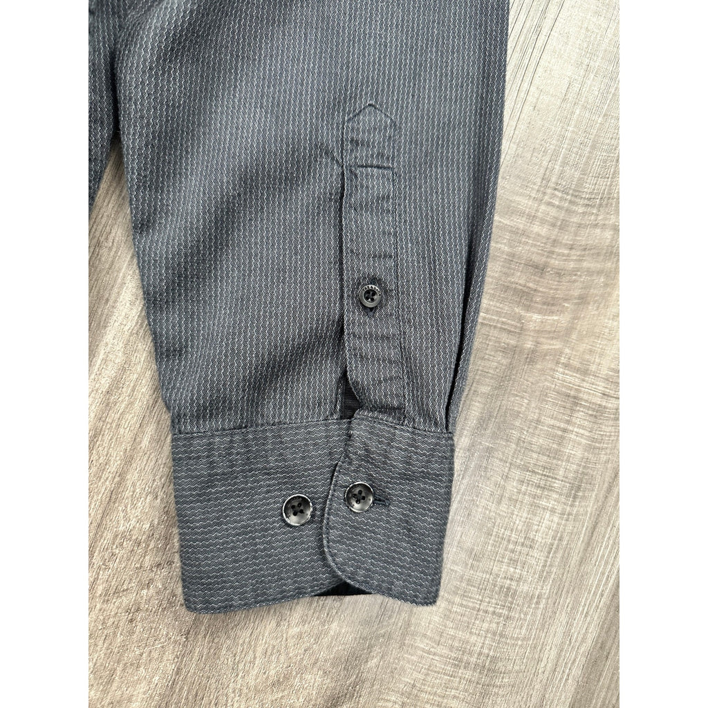 rag and bone Zane Poplin Wave Pinstripe Long Sleeve Button Down in Black and Gray — Size Large