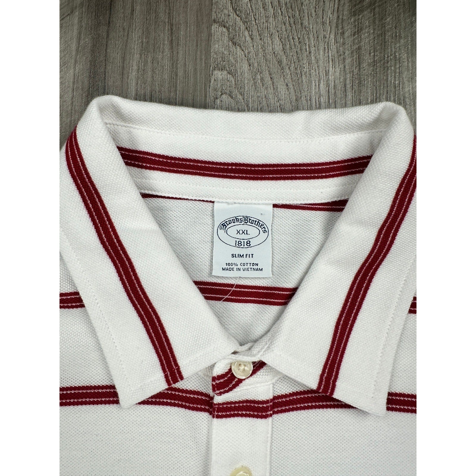 Brooks Brothers Slim Fit Striped Pique Polo in White, Red — Size 2XL