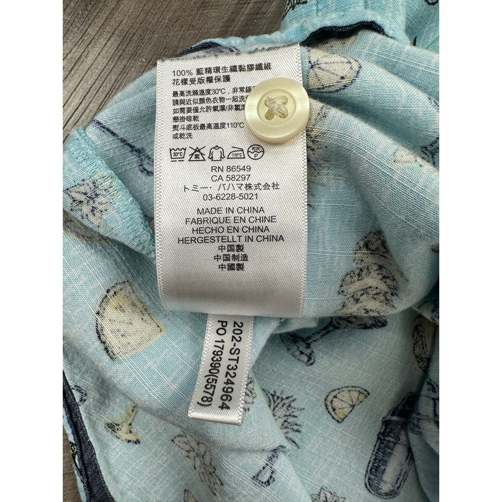 Tommy Bahama Coastal Ease Shake & Sip Cocktail Print Short Sleeve Button Down in Blue with Multi Print — Size Medium // Preowned