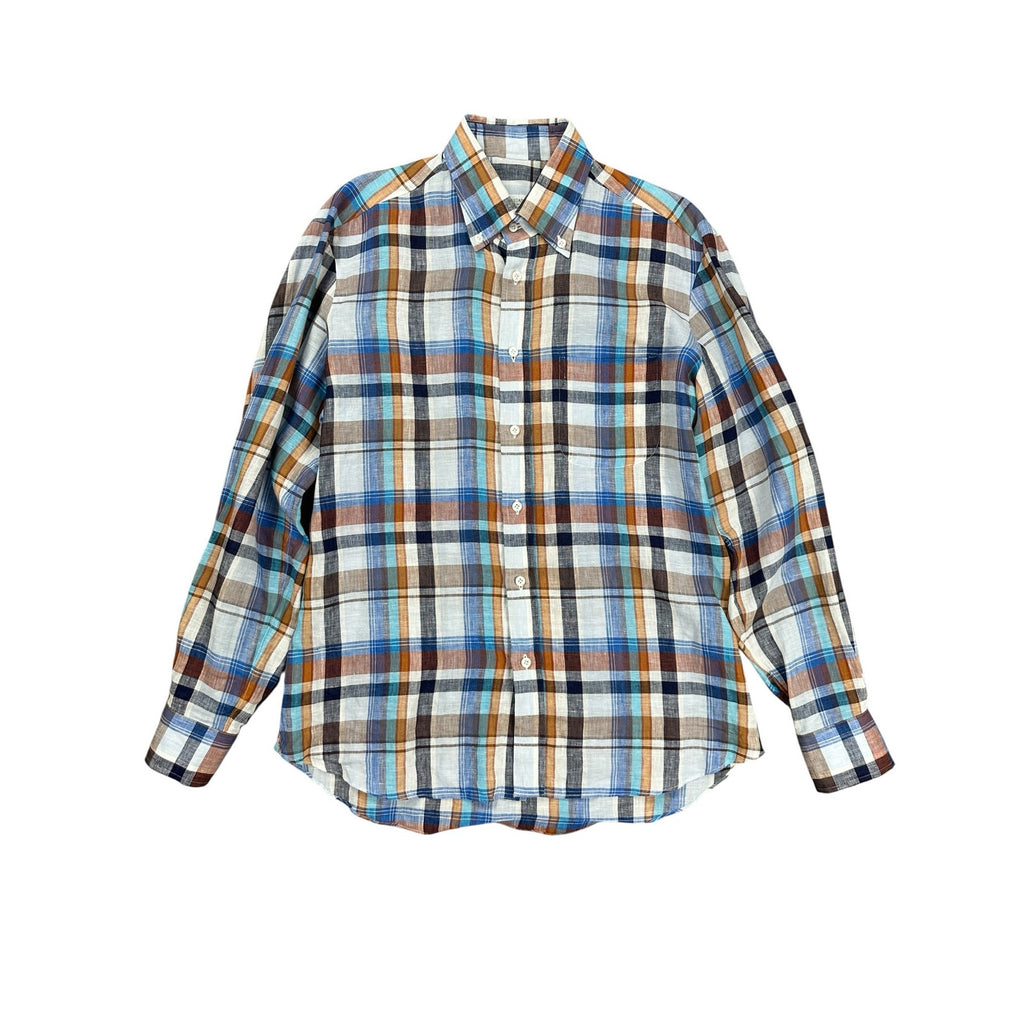 Luca Avitabile Handmade Neapolitan Linen Plaid Shirt in Multicolor — Large