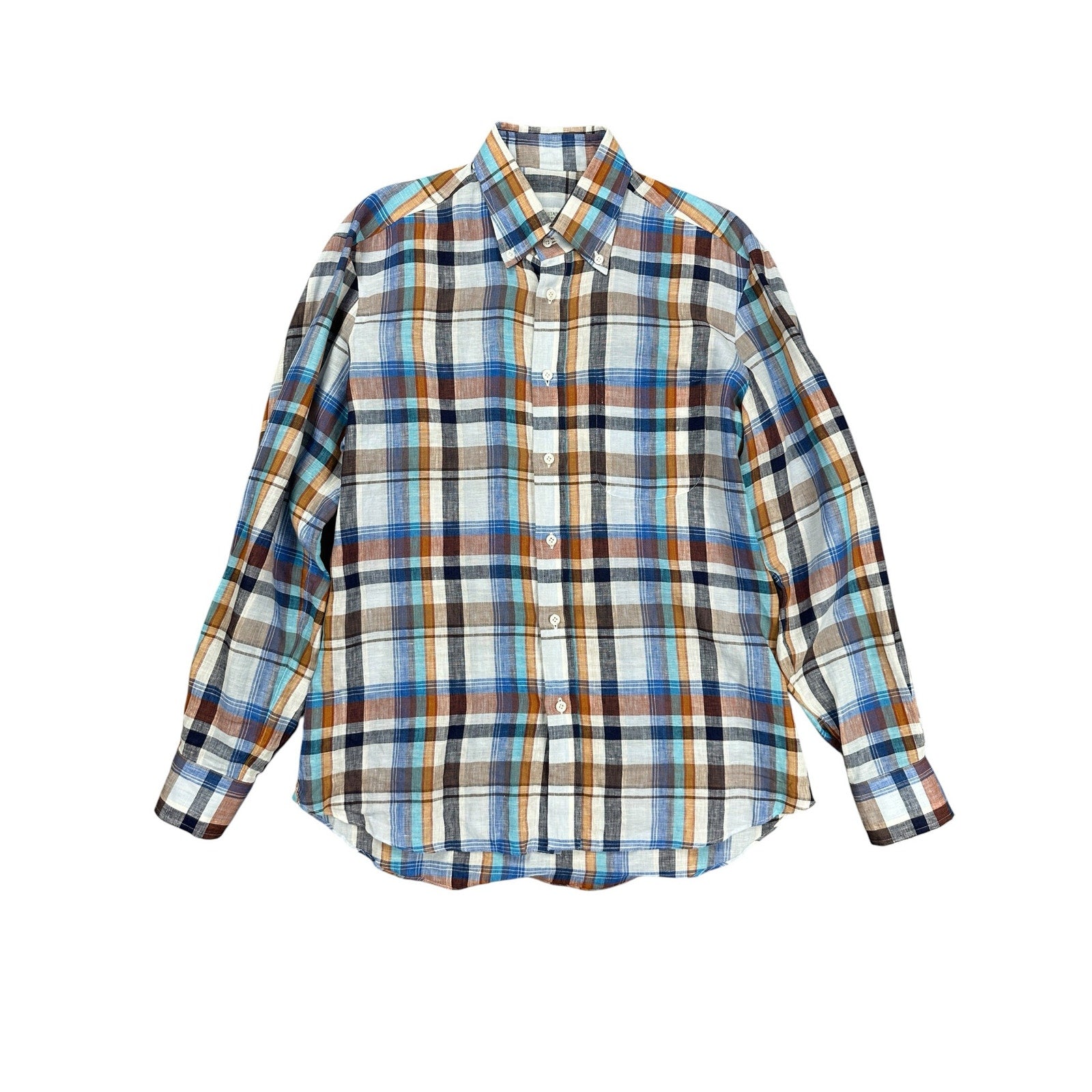 Luca Avitabile Handmade Neapolitan Linen Plaid Shirt in Multicolor — Large