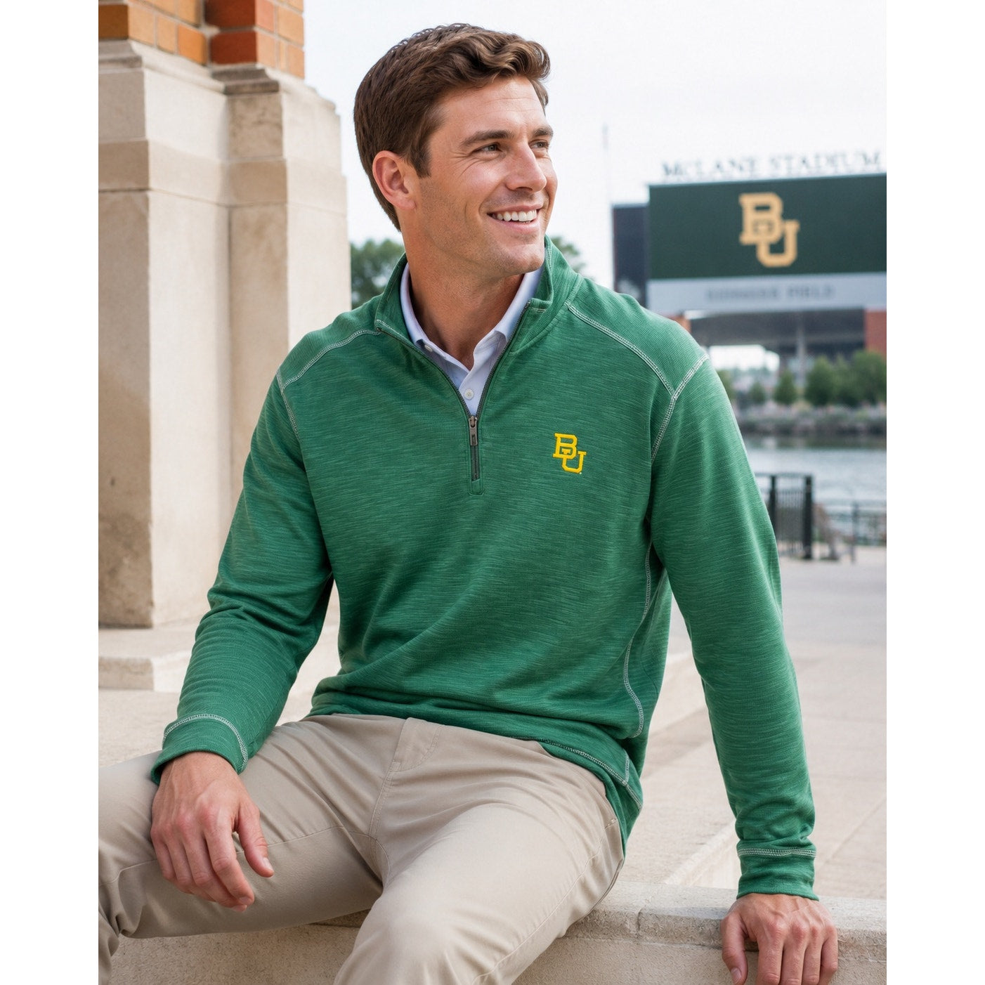 Tommy Bahama Baylor Bears Tobago Bay Half Zip Pullover in Green — Size 2XL // Preowned