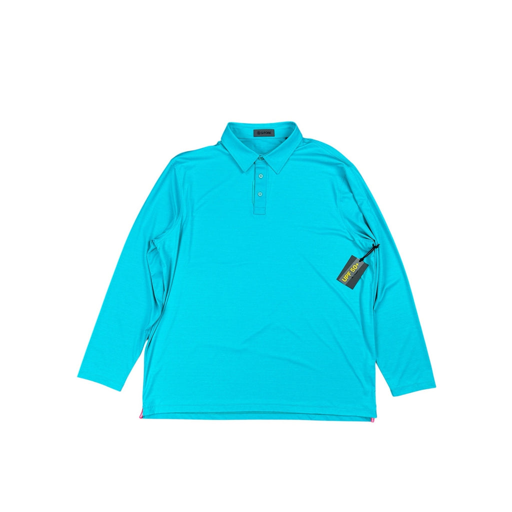 G/FORE Melange Ice Nylon Long Sleeve Polo in Siren Melange — Size 2XL