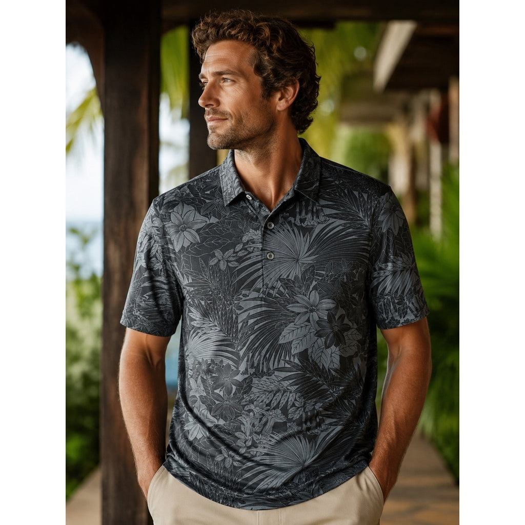 Tommy Bahama Hawaiian Floral Tropical Coal Polo - Medium