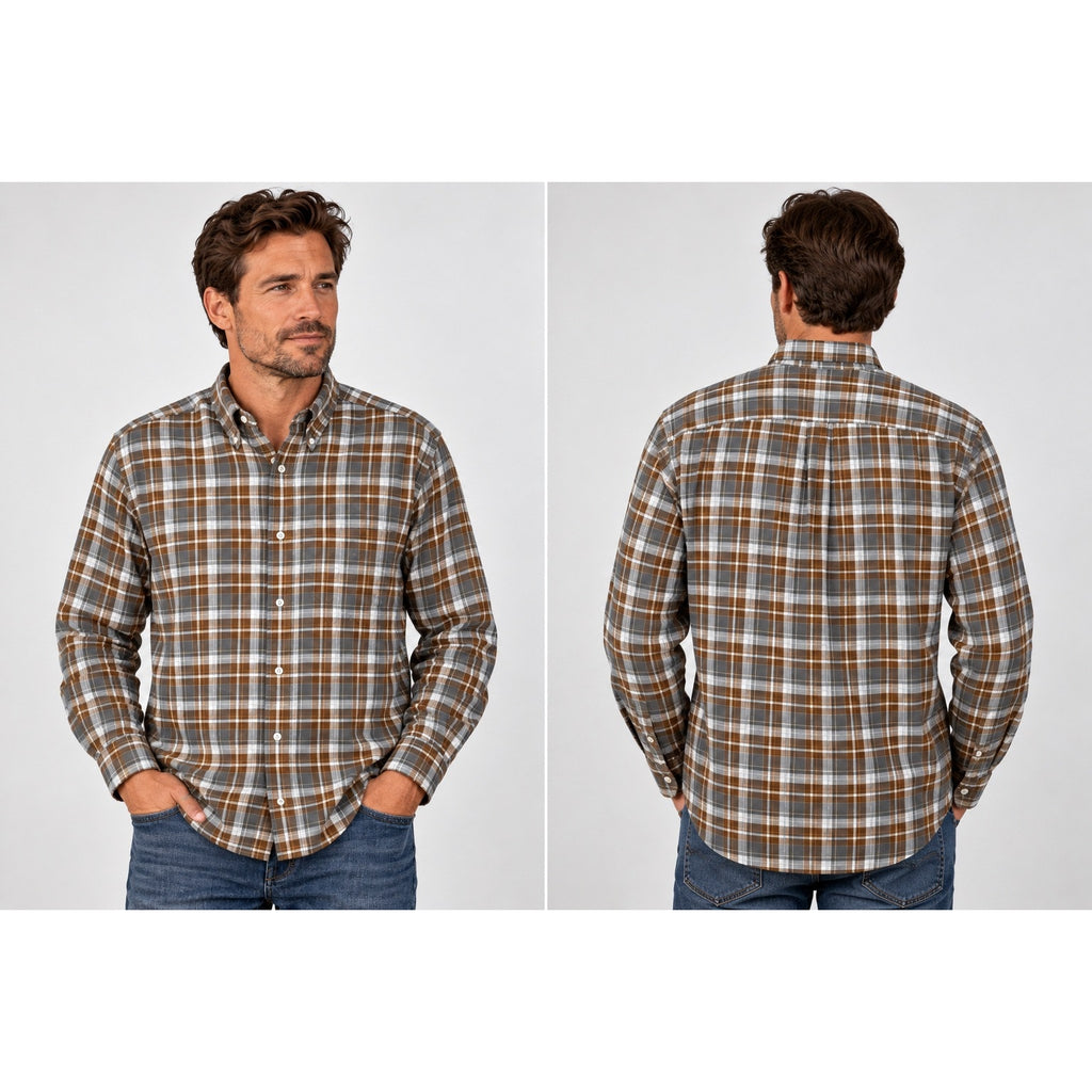 Bills Khakis Double Brushed Plaid Flannel Long Sleeve Button Down Shirt — Size Large // Preowned