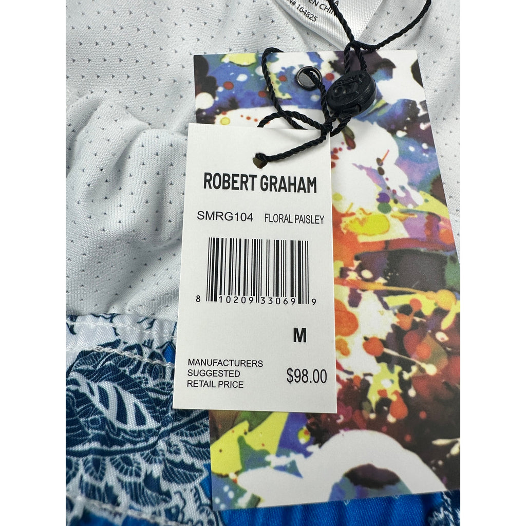 Robert Graham Floral Paisley Swim Trunks in Blue Navy and White — Size Medium