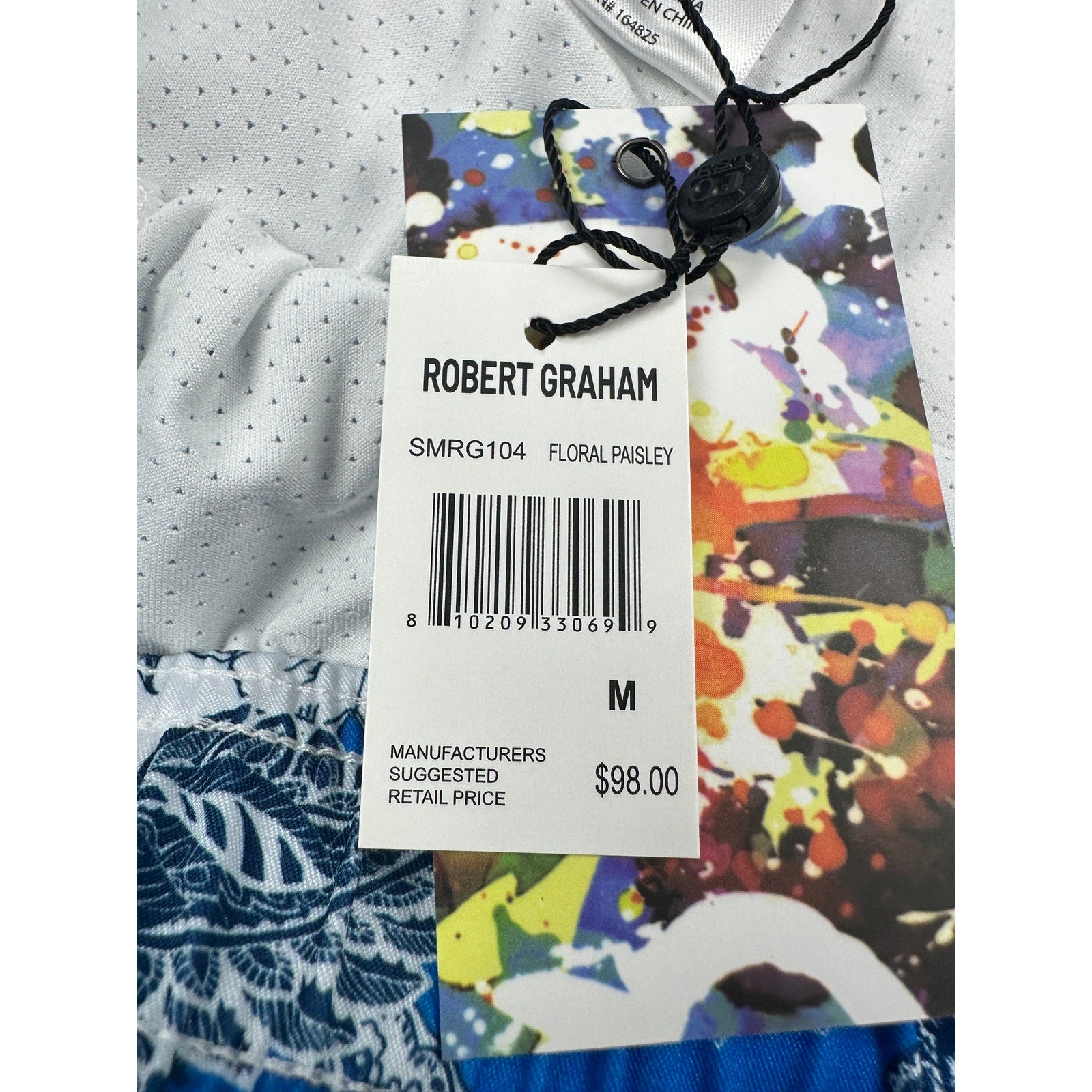 Robert Graham Floral Paisley Swim Trunks in Blue Navy and White — Size Medium