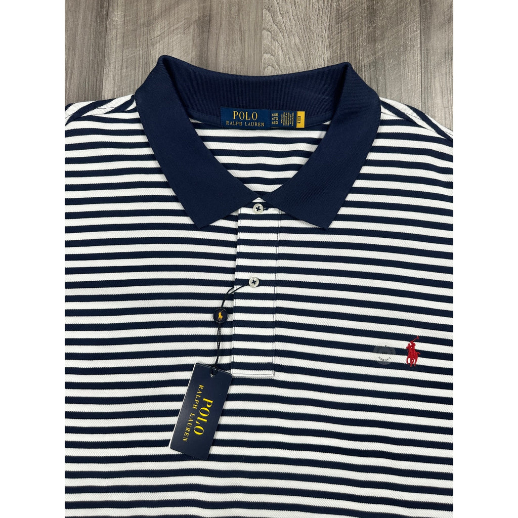 Polo Ralph Lauren Classic Fit Striped Mesh Polo Navy White — 6XB