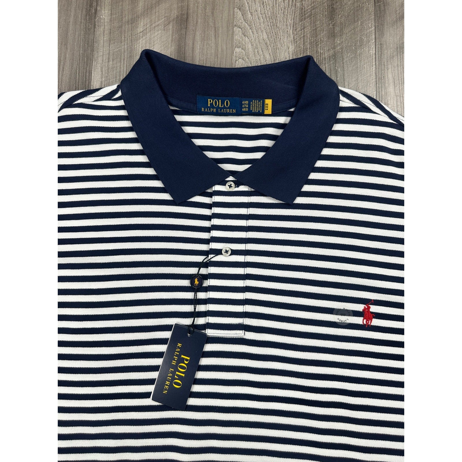 Polo Ralph Lauren Classic Fit Striped Mesh Polo Navy White — 6XB