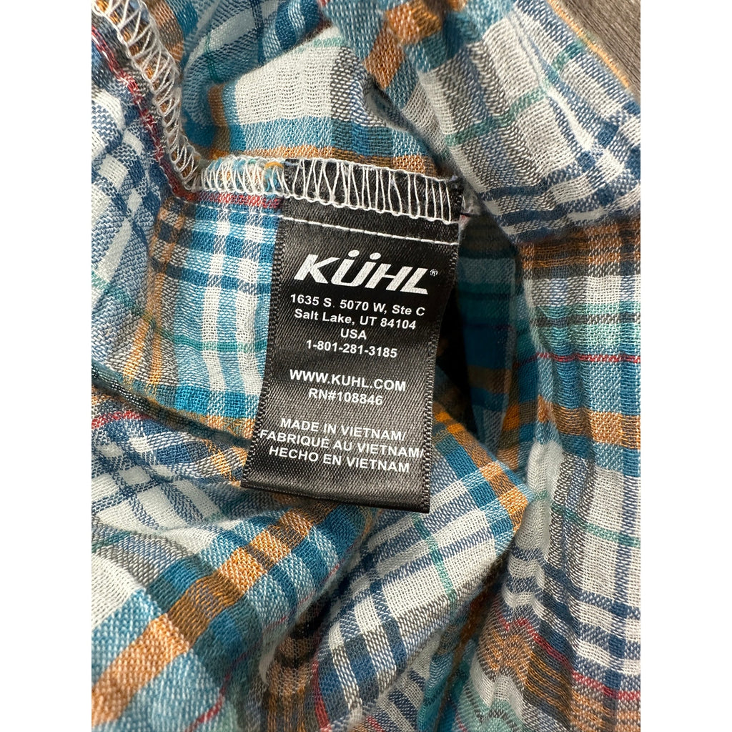 Kuhl Short Sleeve Plaid Button Down in Blue, Green, Orange, Red and White — Size Large // Preowned