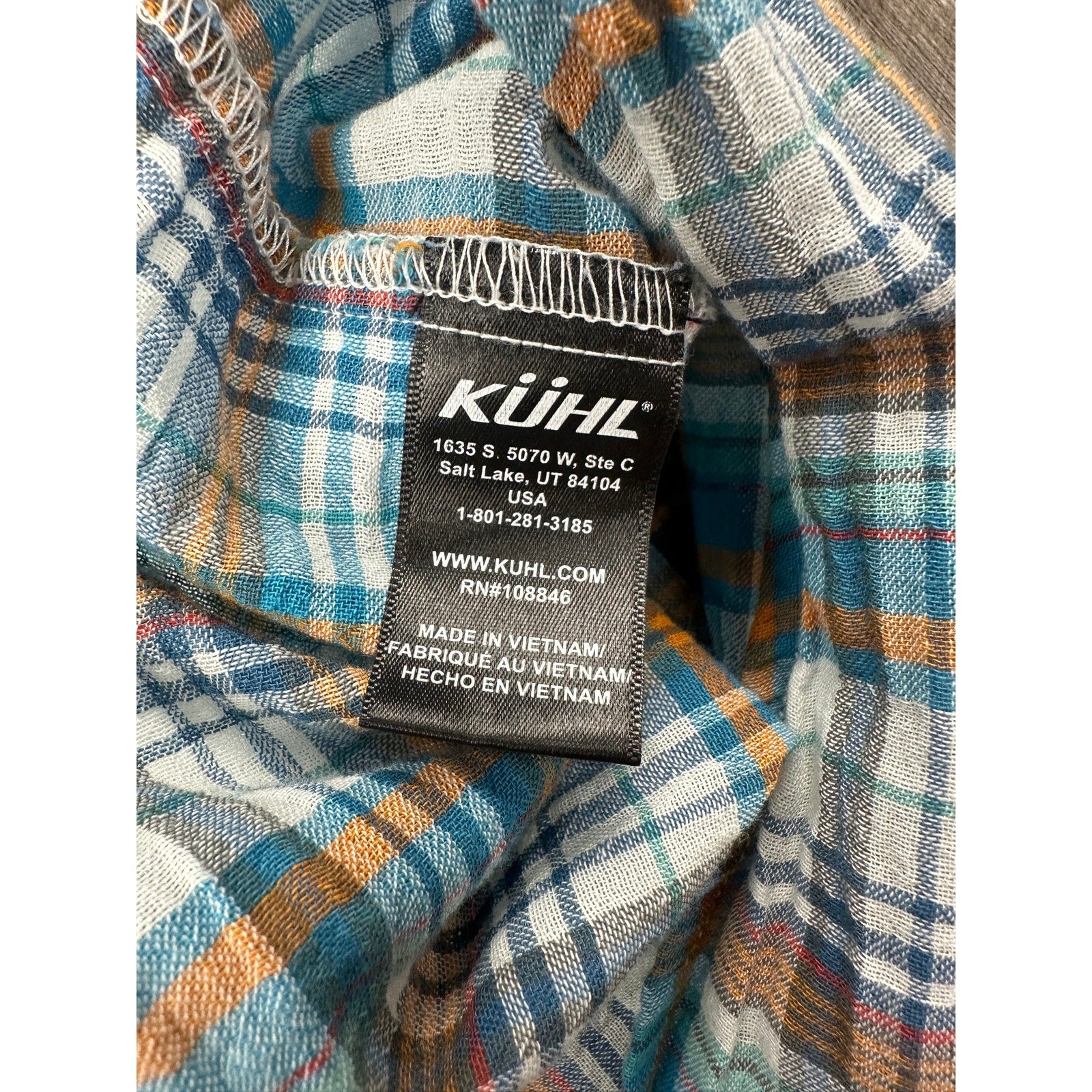 Kuhl Short Sleeve Plaid Button Down in Blue, Green, Orange, Red and White — Size Large // Preowned