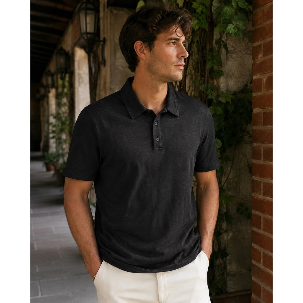 Rag & Bone Slub Pique Cotton Polo in Black — Size Medium // Preowned
