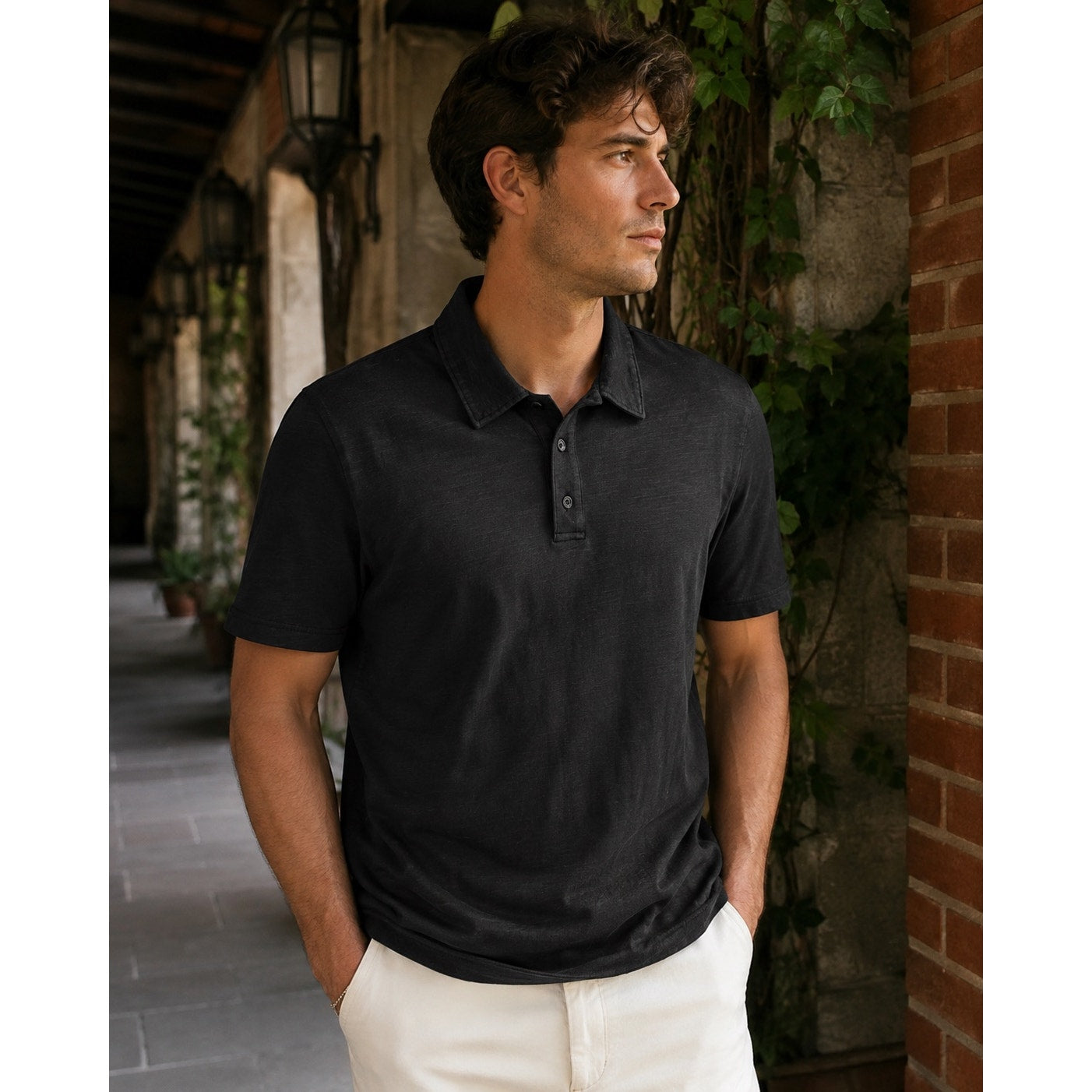 Rag & Bone Slub Pique Cotton Polo in Black — Size Medium // Preowned