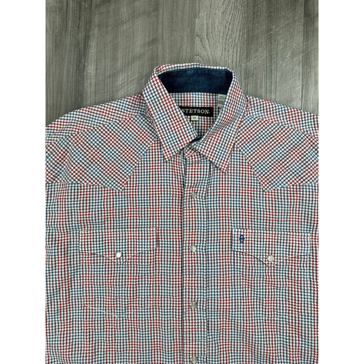Stetson Western Patriotic Plaid Long Sleeve Pearl Snap Shirt — Size Medium // Preowned
