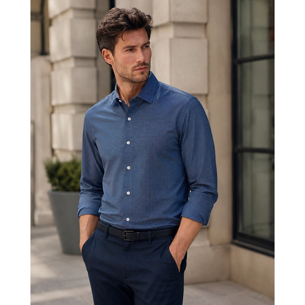 Rhone Slim Fit Birdseye Long Sleeve Commuter Shirt in Navy, White — Size Medium // Preowned