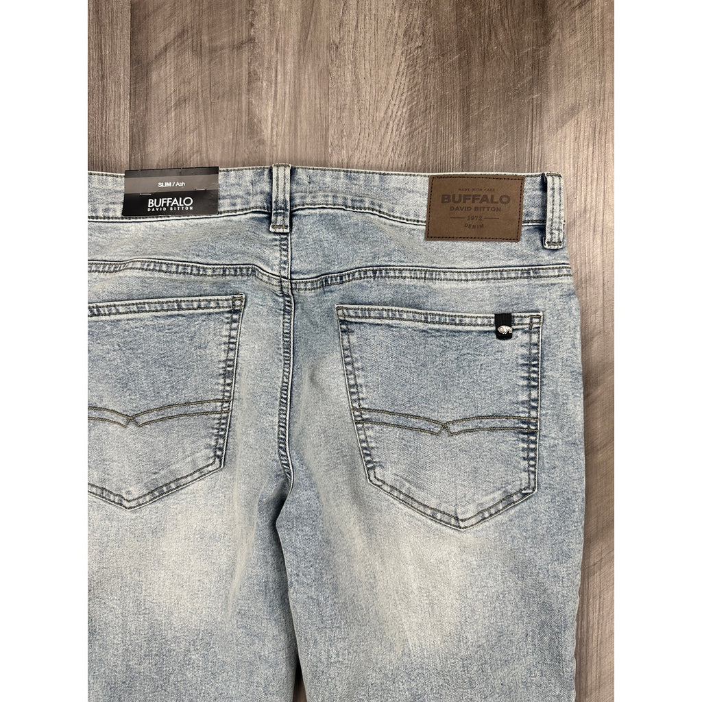 Buffalo David Bitton Ash Slim Stretch Jeans in Bleached and Blasted — Size 34x32